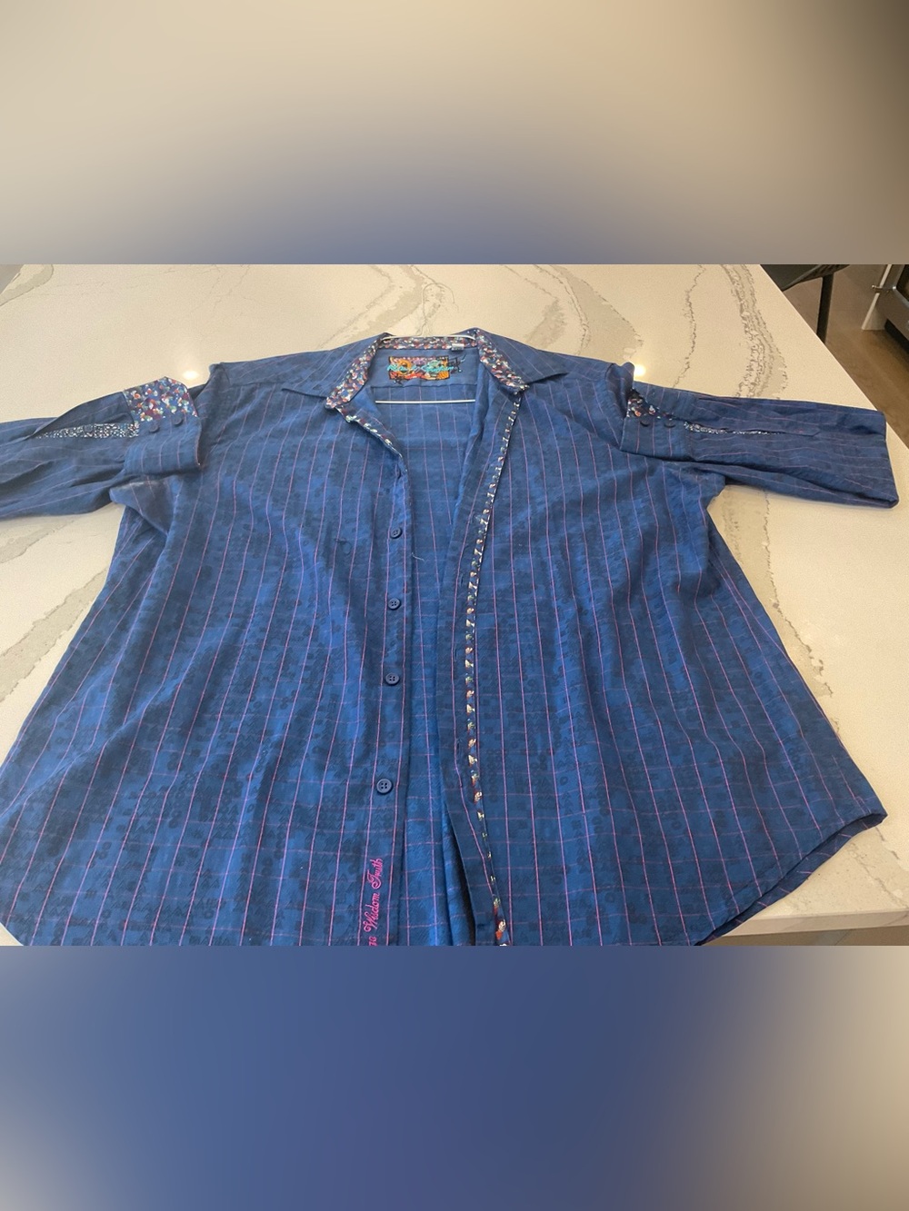 Robert Graham Blue Shirt with Pink Pinstripes